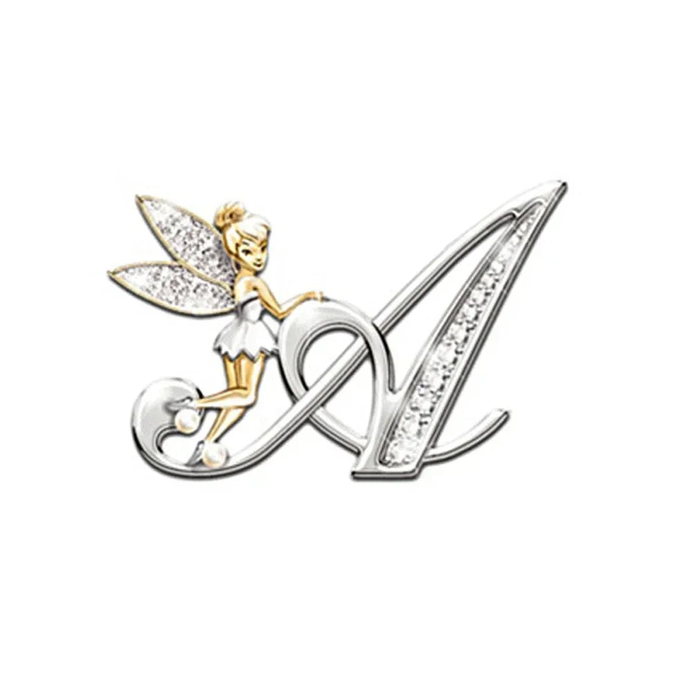 Alphabet A-Z Letter Lapel Pin Luxury Elf Angel Brooch Jewelry