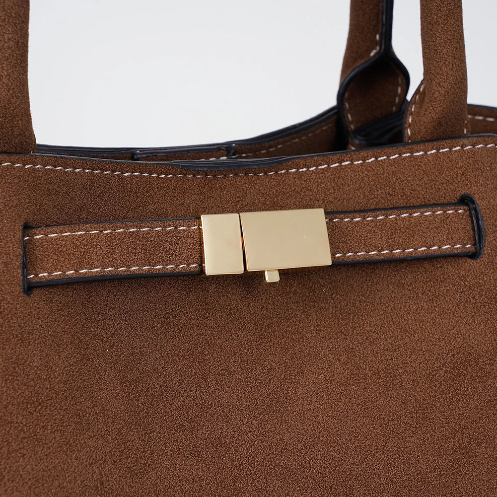 New Suede Buckle Design Women's Tote Bag