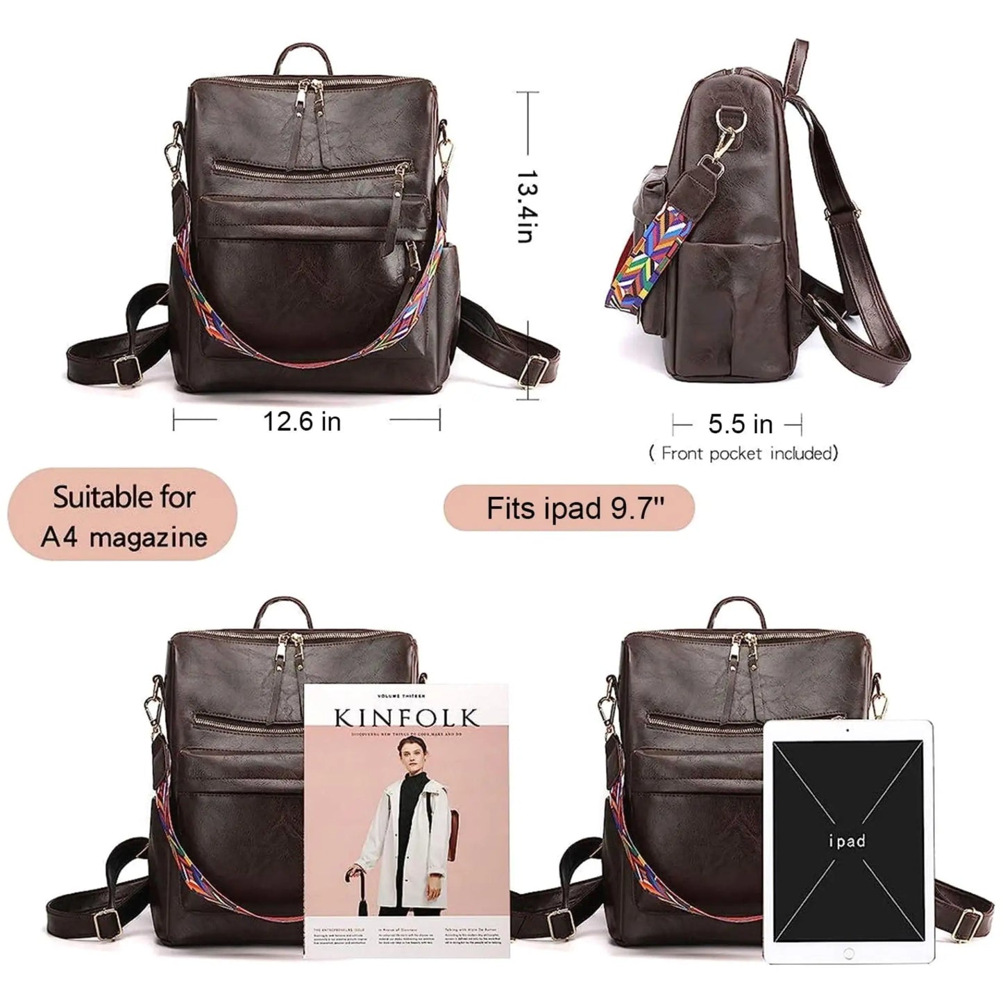 Stylish Women's PU Leather Backpack Purse for Everyday Use