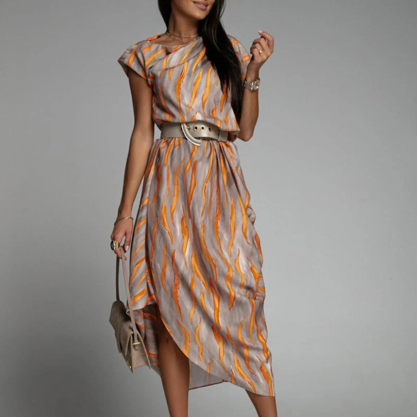 Elegant Printed A-Line Dress For Women Trendy Summer Style