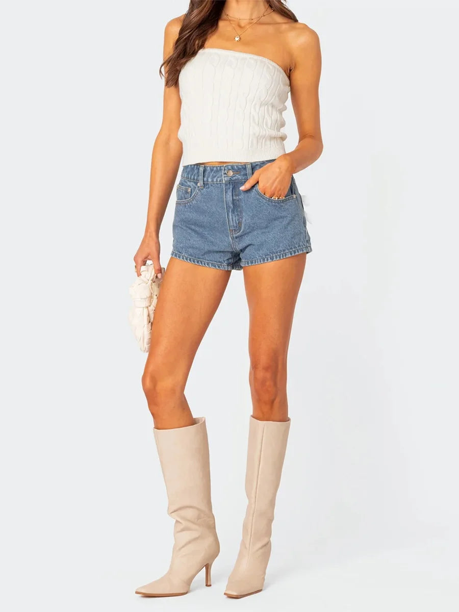 Women s Vintage High Waist Denim Shorts with Distressed Details and Frayed Hemline for Summer Casual Wear