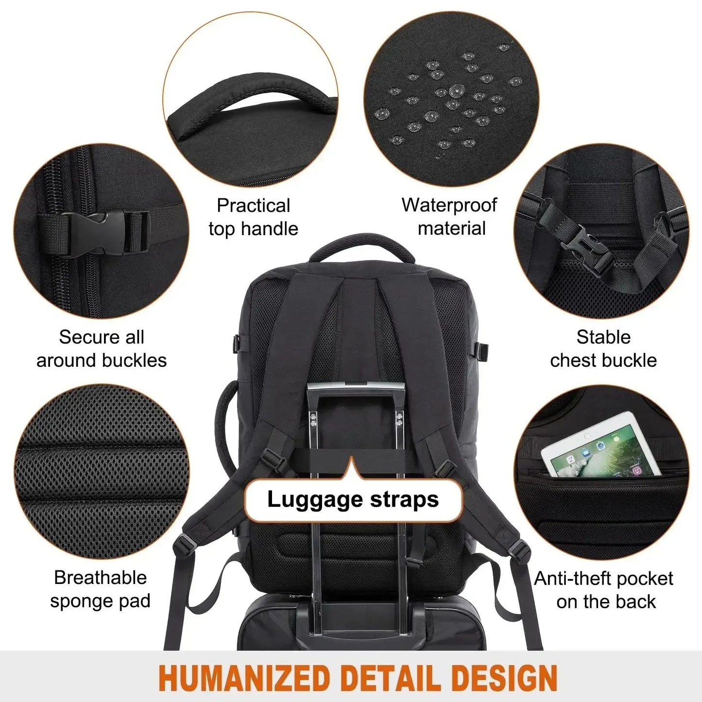 Expandable Waterproof Travel Laptop Backpack 40L