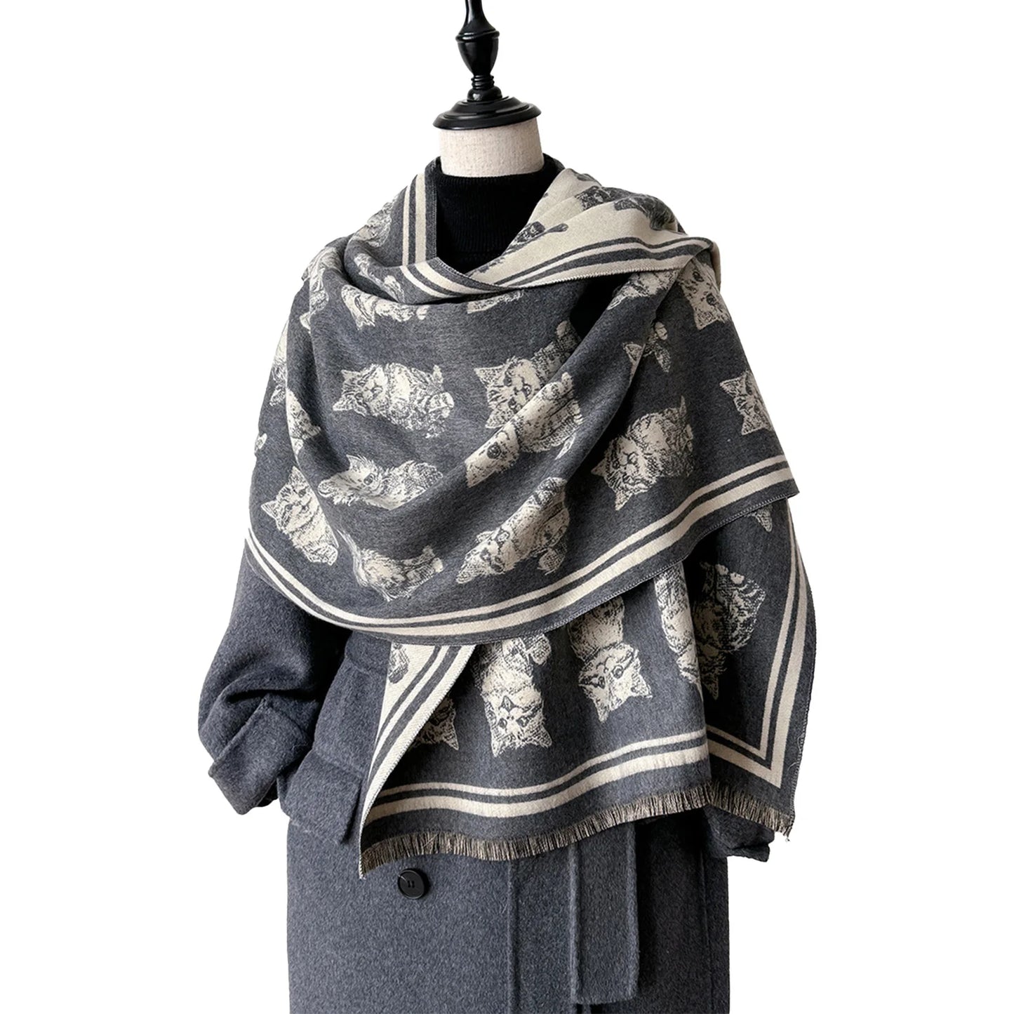 Women's Fall Winter Scarf with Vintage Butterfly Design