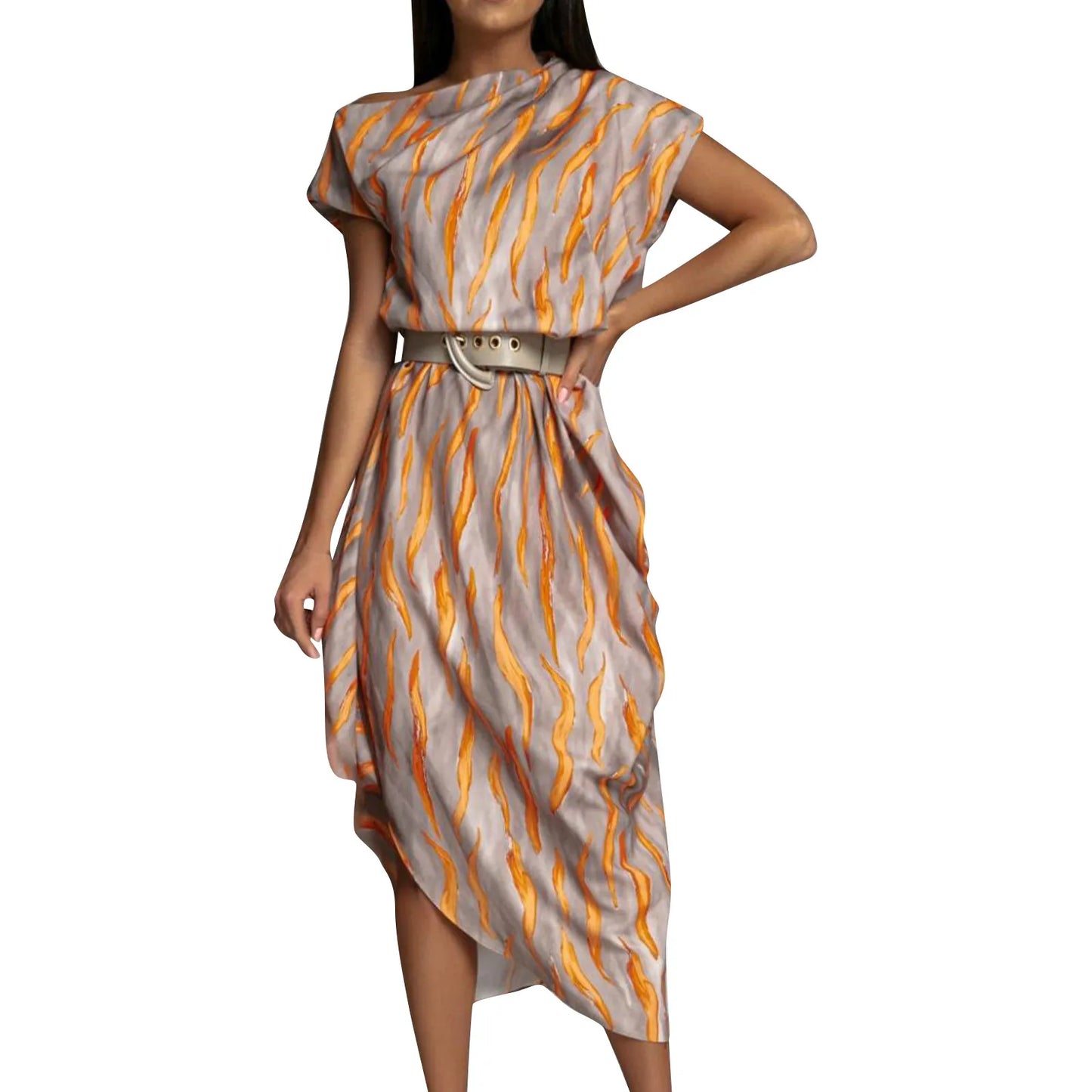 Elegant Printed A-Line Dress For Women Trendy Summer Style