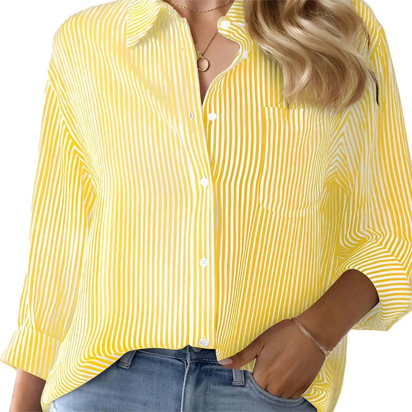 BookerBoutique25 Womens Striped Button Up Long Sleeve Shirt