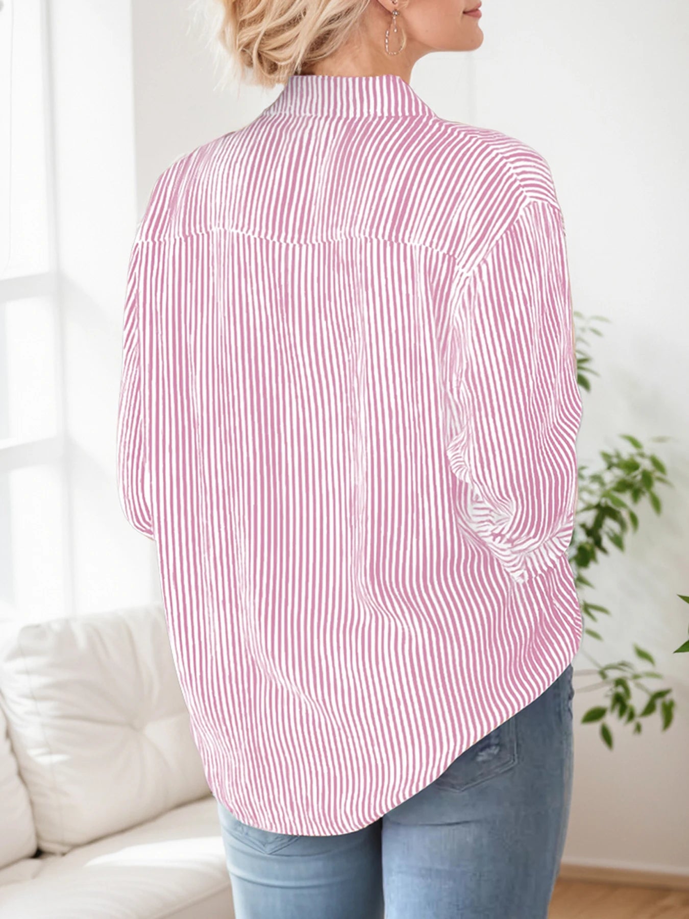 BookerBoutique25 Womens Striped Button Up Long Sleeve Shirt