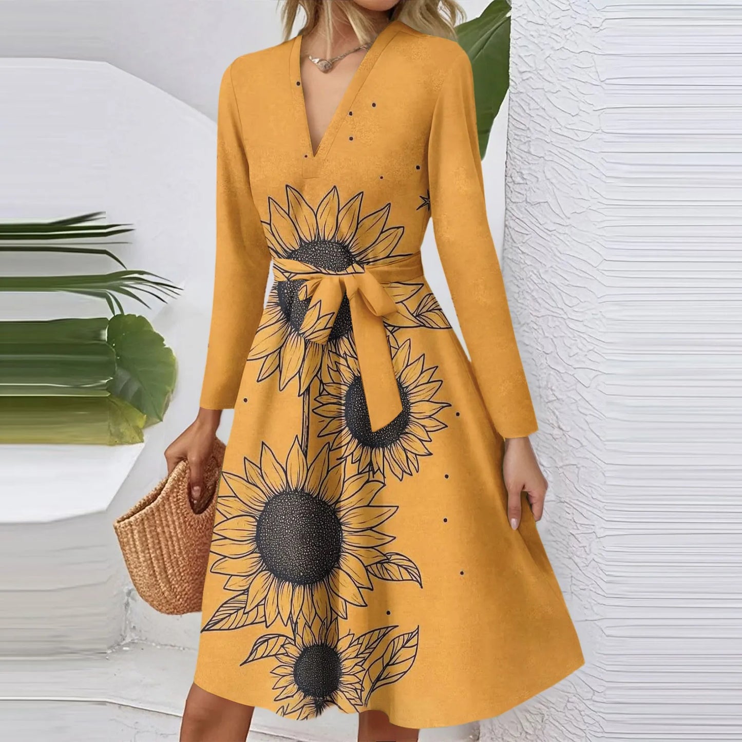 BookerBoutique25 Floral Print V Neck Casual Dress Women