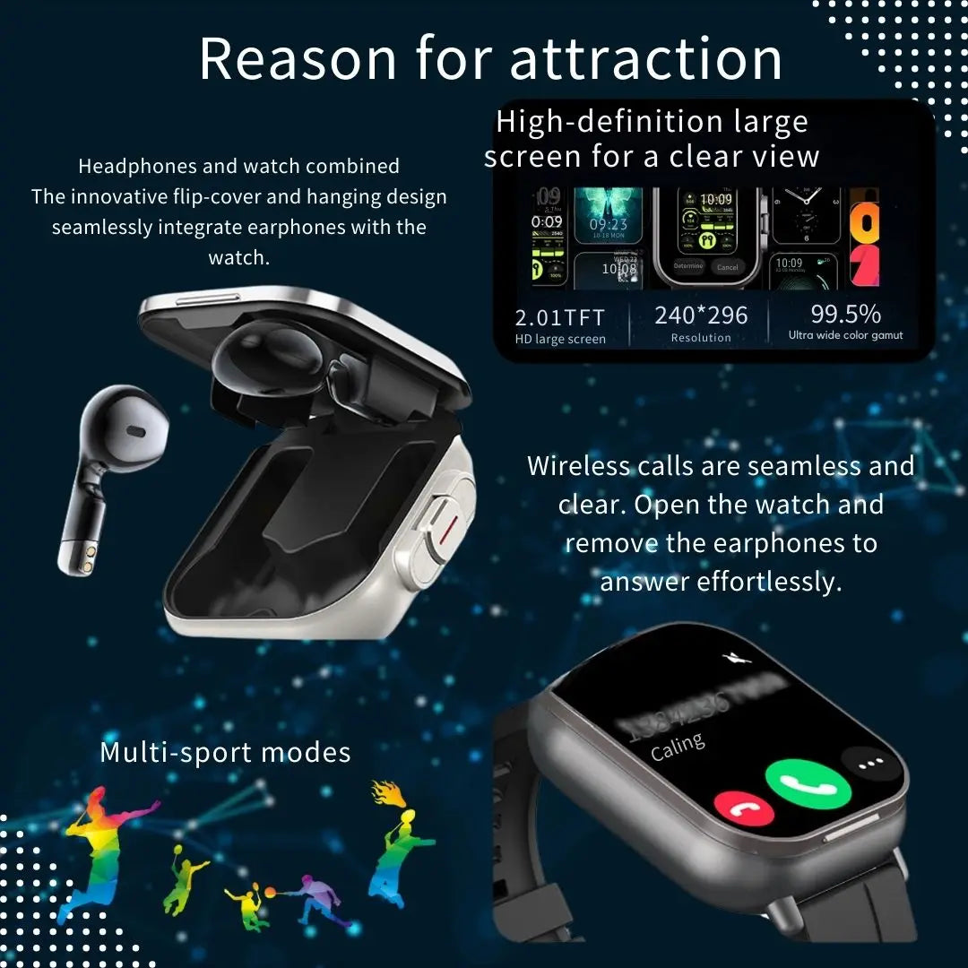 2 In 1 Smartwatch With Earbuds Wireless Multi-Sport NFC Call