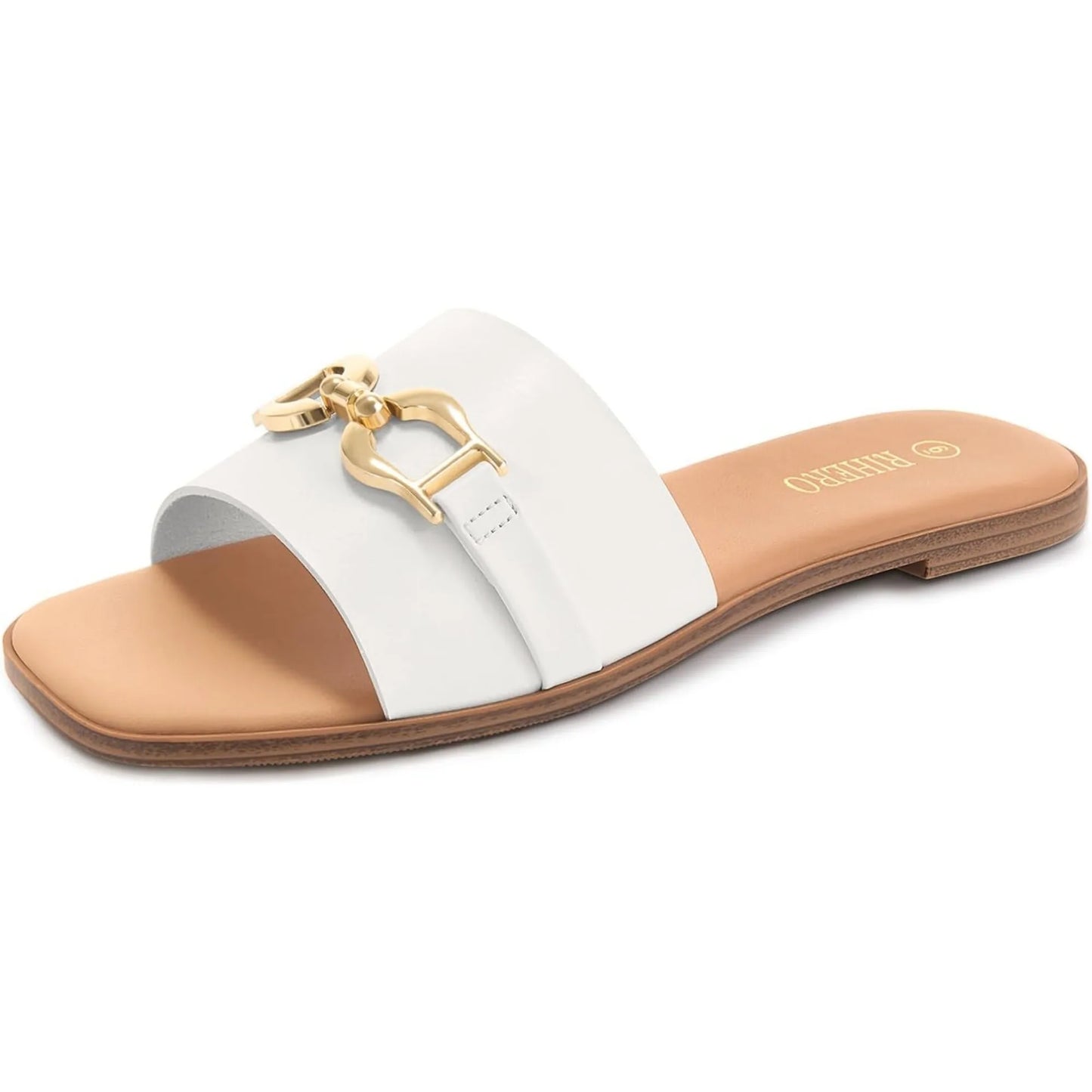 Women's Flat Slide Sandals with Gold Chain
