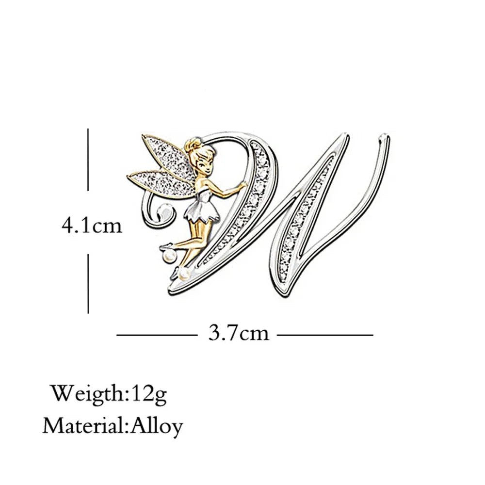 Alphabet A-Z Letter Lapel Pin Luxury Elf Angel Brooch Jewelry
