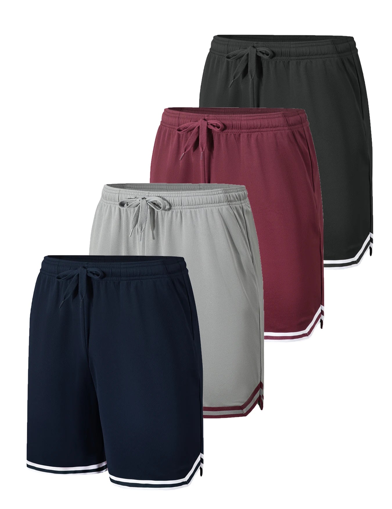 4 Piece Men's Sports Basketball Shorts Moisture Wicking Fabric Drawstring Waist Pockets Loose Summer Sportswear