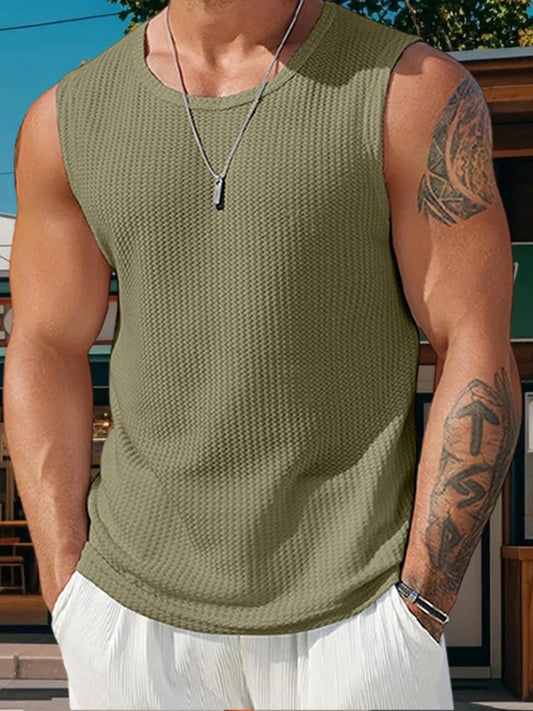 Men's Ribbed Knit Tank Tops Solid Color Sleeveless T Shirts for Casual Wear Workout and Bodybuilding Streetwear Style