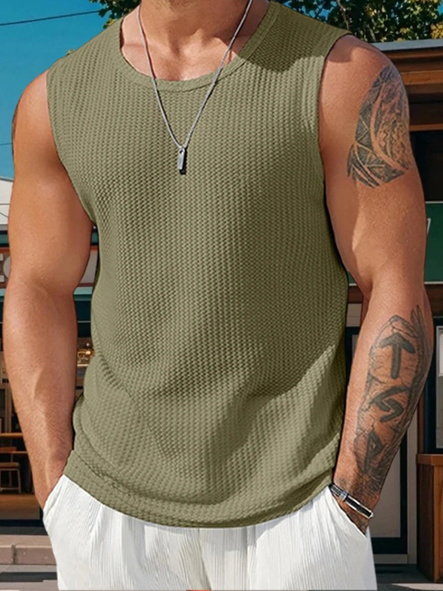Men's Ribbed Knit Tank Top for Casual Workout Style