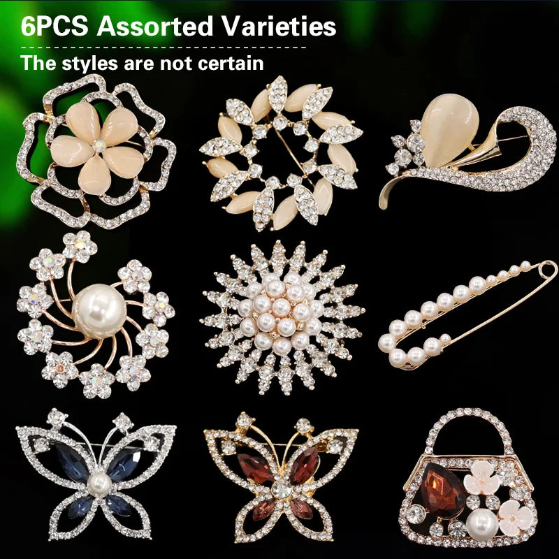Elegant Metal Flower Pearl Butterfly Brooch Set for Women