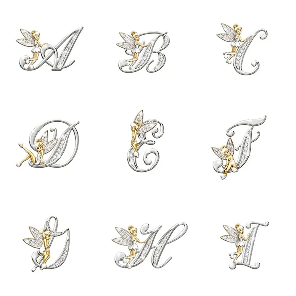 Alphabet A-Z Letter Lapel Pin Luxury Elf Angel Brooch Jewelry