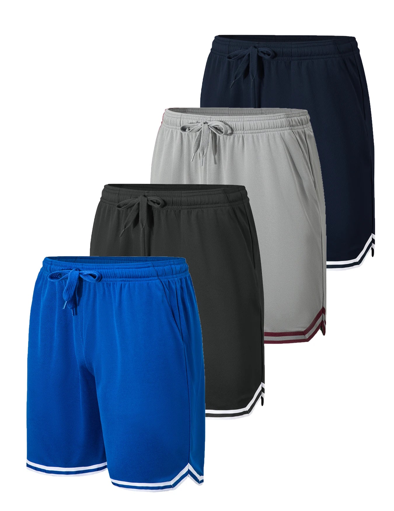 4 Piece Men's Sports Basketball Shorts Moisture Wicking Fabric Drawstring Waist Pockets Loose Summer Sportswear