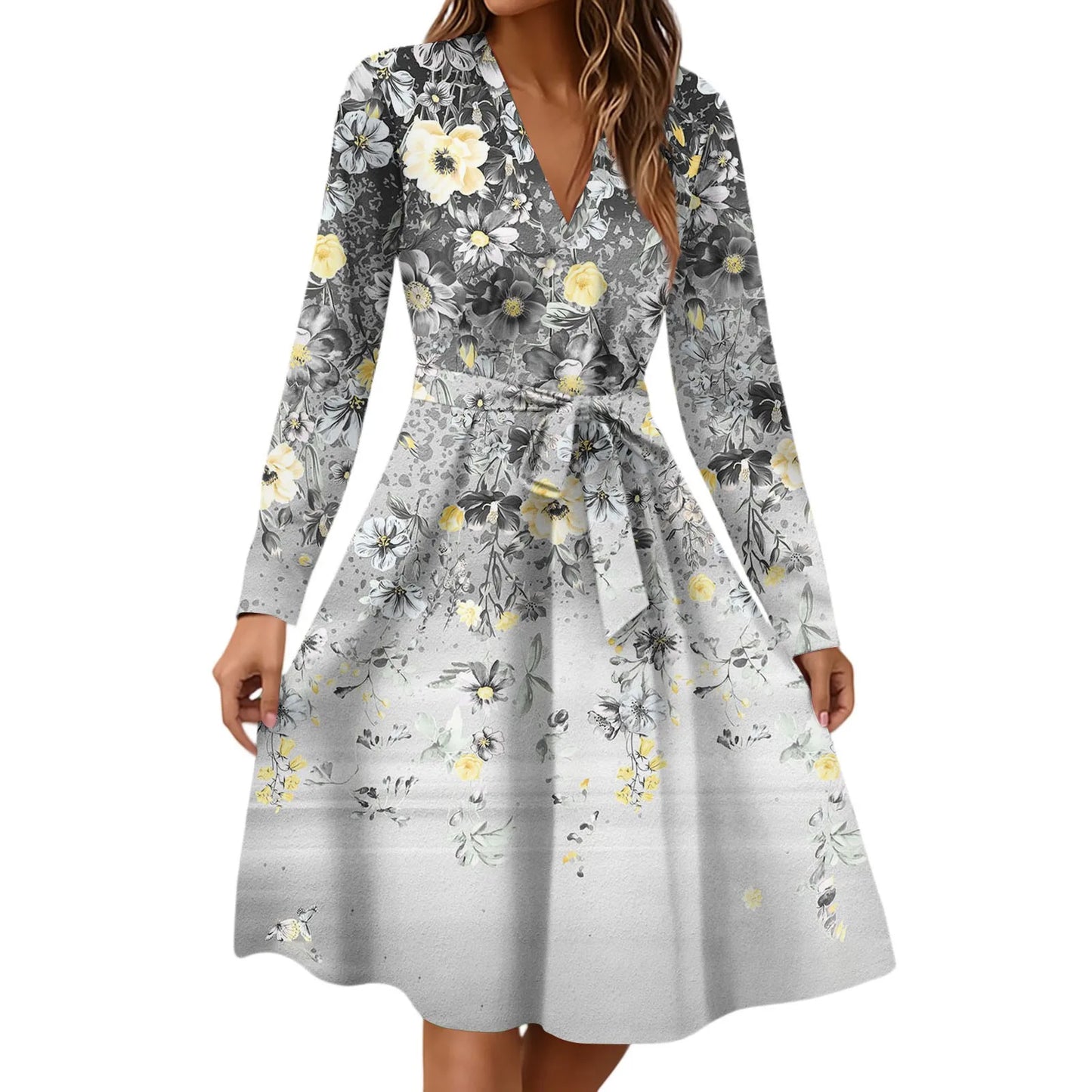 BookerBoutique25 Floral Print V Neck Casual Dress Women