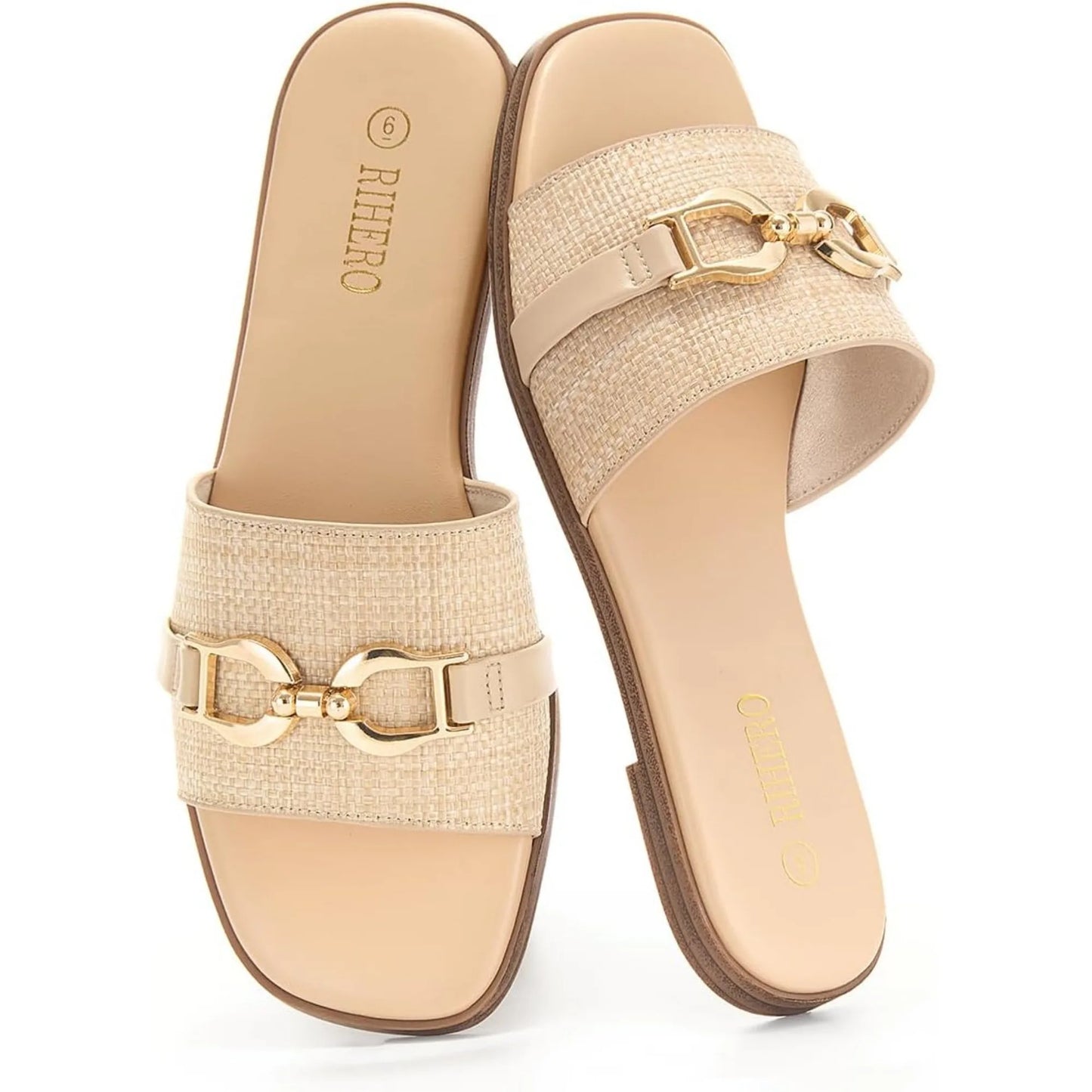 Women's Flat Slide Sandals with Gold Chain
