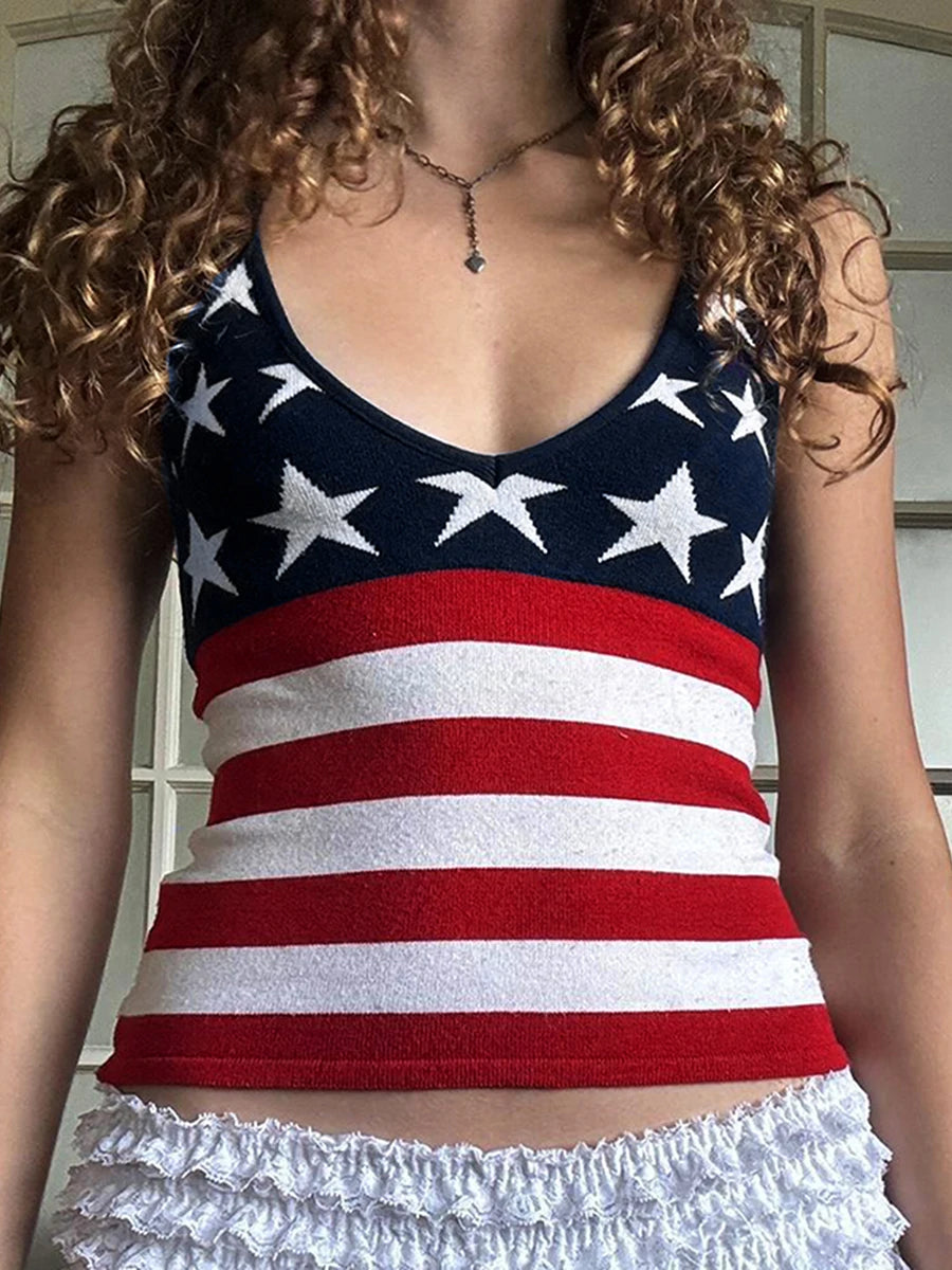 Women's Patriotic Halter Neck Tank Top for Summer Celebrations