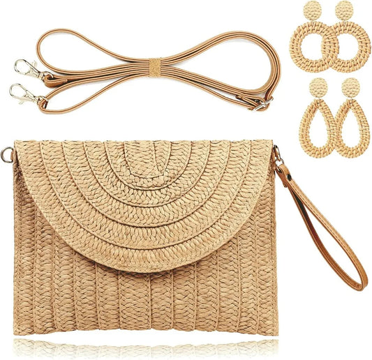 Straw Clutch Handbag – Woven Envelope Bag for Women