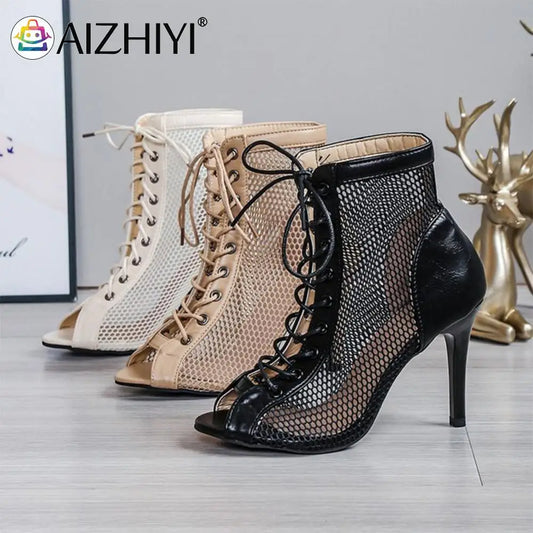 Women's High Heel Mesh Sandals For Dance And Summer Wear