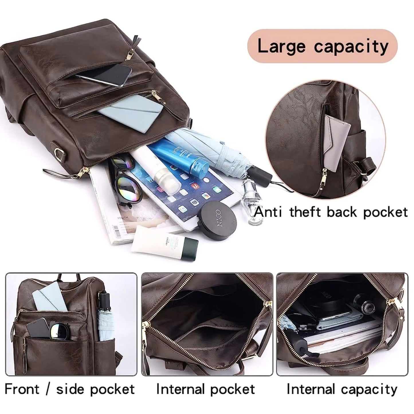 Stylish Women's PU Leather Backpack Purse for Everyday Use