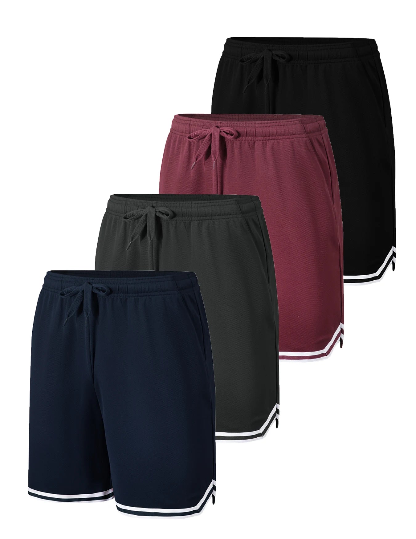 4 Piece Men's Sports Basketball Shorts Moisture Wicking Fabric Drawstring Waist Pockets Loose Summer Sportswear