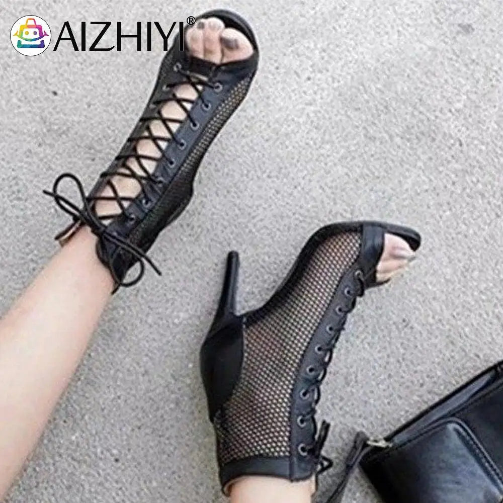 Women's High Heel Mesh Sandals For Dance And Summer Wear