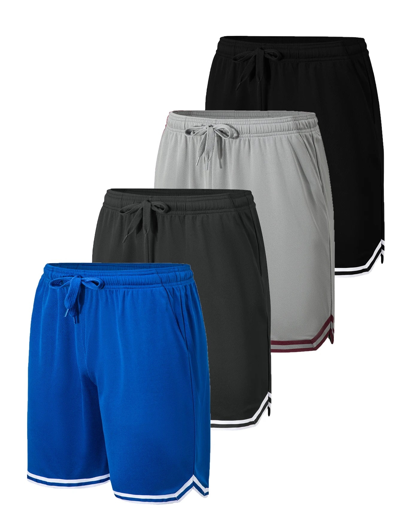 4 Piece Men's Sports Basketball Shorts Moisture Wicking Fabric Drawstring Waist Pockets Loose Summer Sportswear