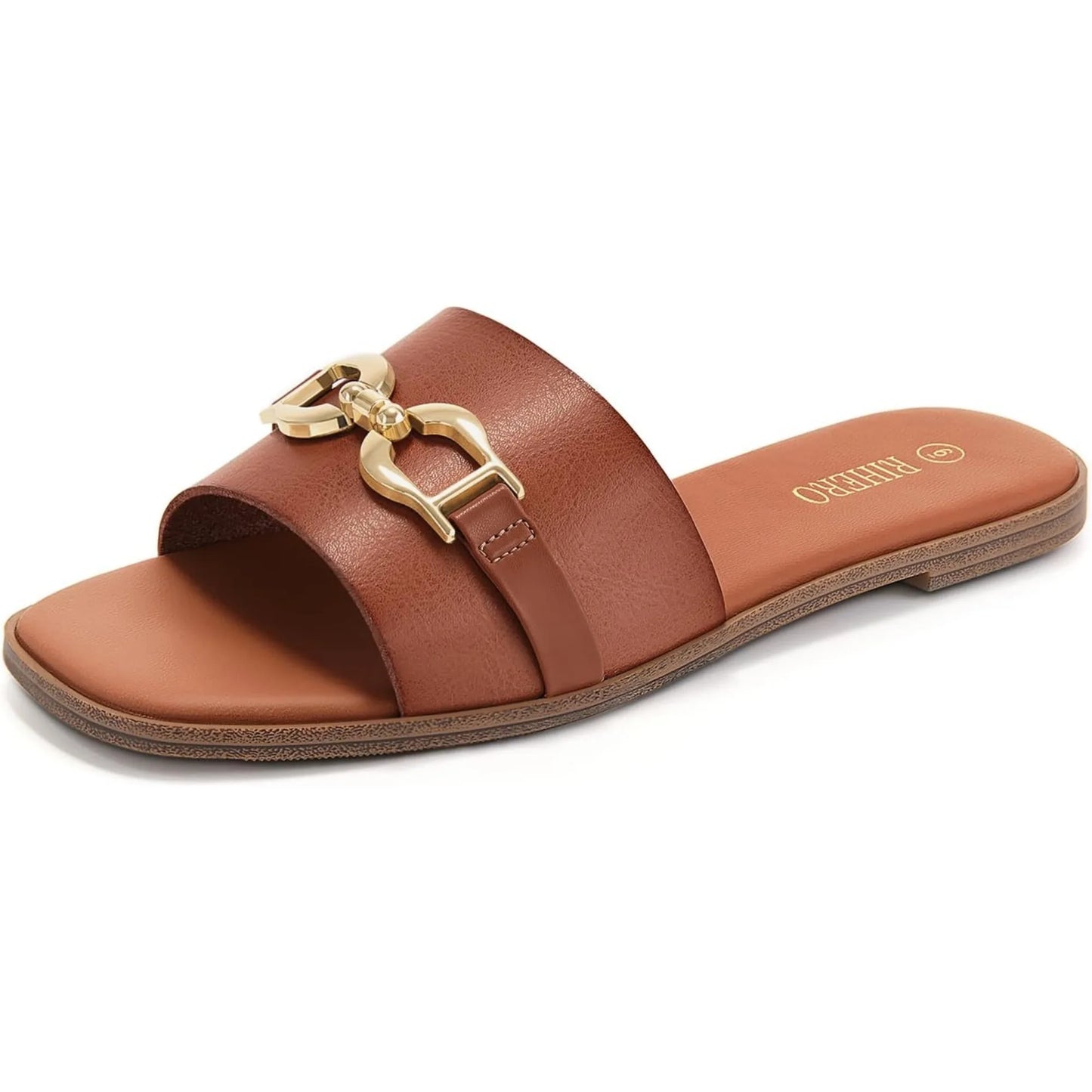 Women's Flat Slide Sandals with Gold Chain