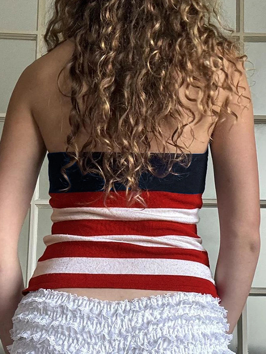 Women's Patriotic Halter Neck Tank Top for Summer Celebrations
