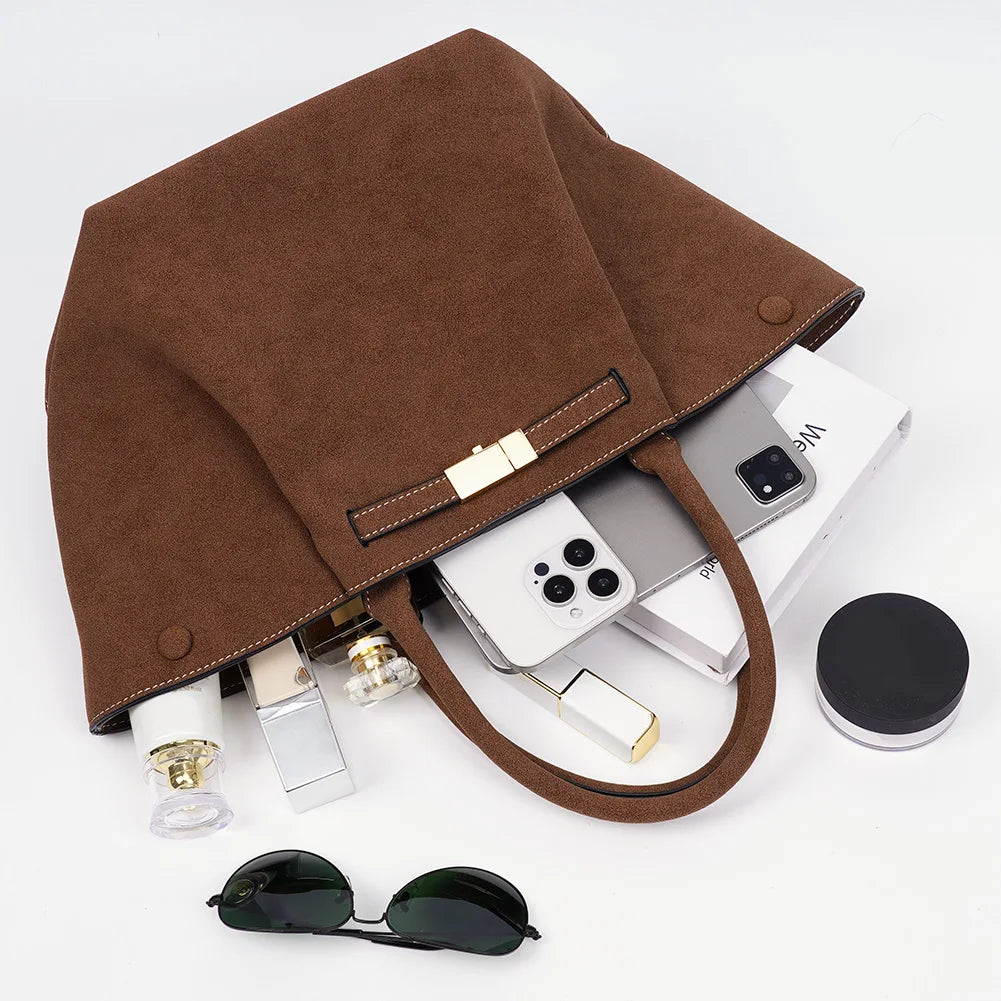New Suede Buckle Design Women's Tote Bag