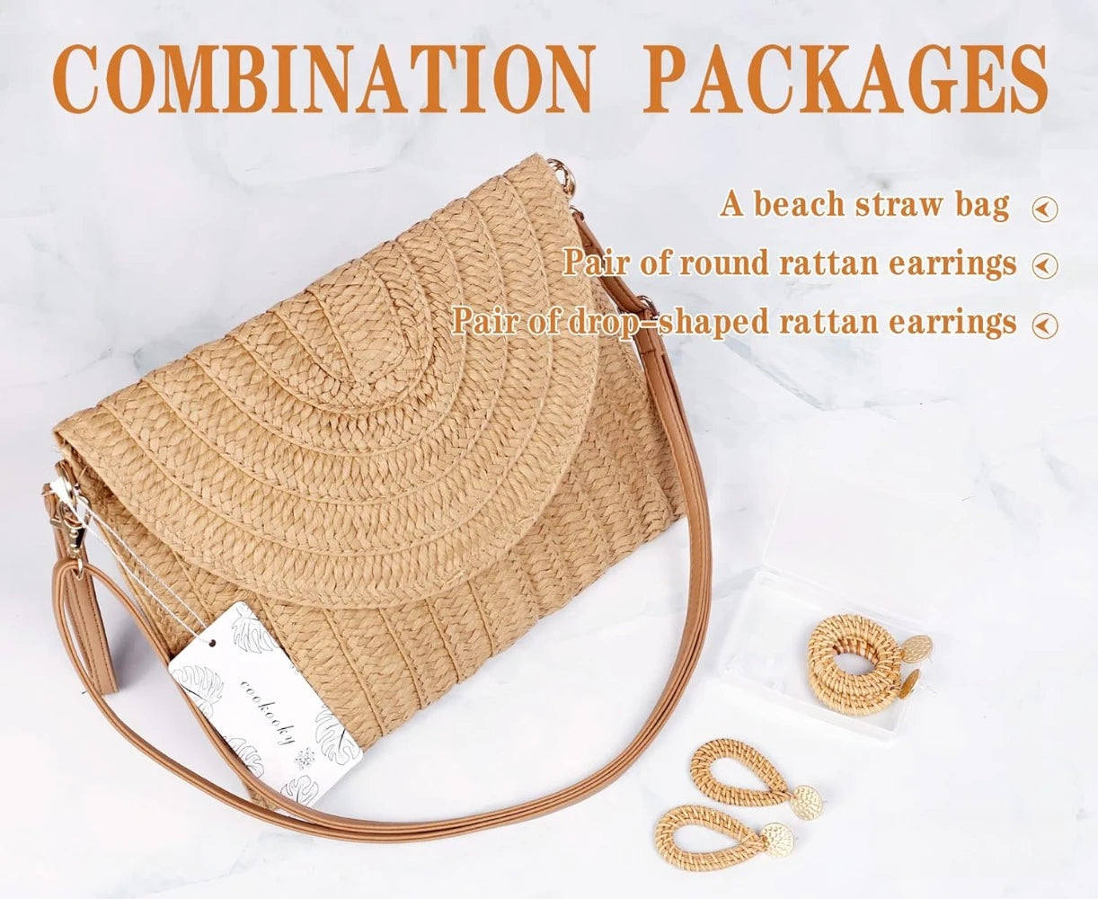 Straw Clutch Handbag – Woven Envelope Bag for Women