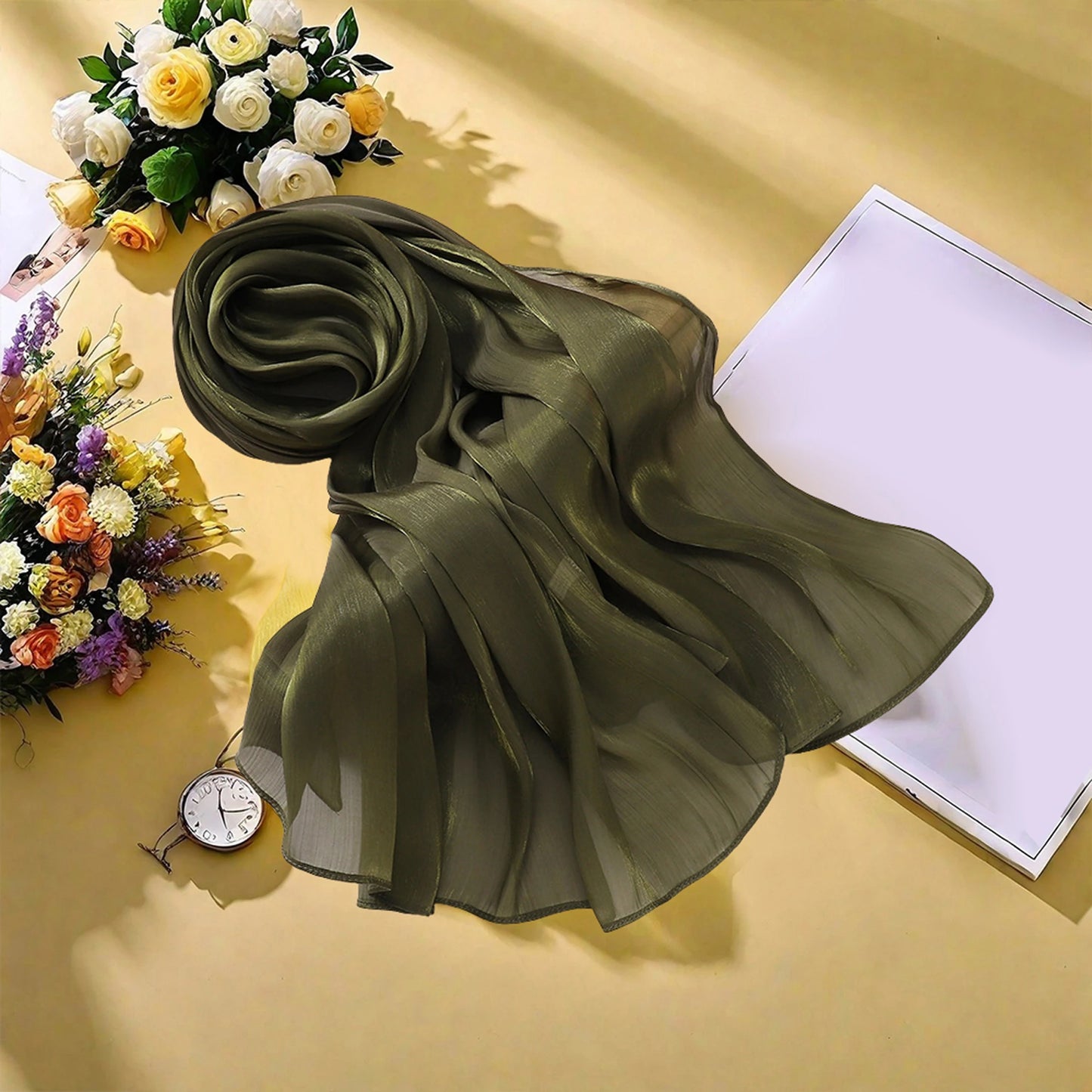 BookerBoutique25 Elegant Satin Headscarf Floral Print Hijab