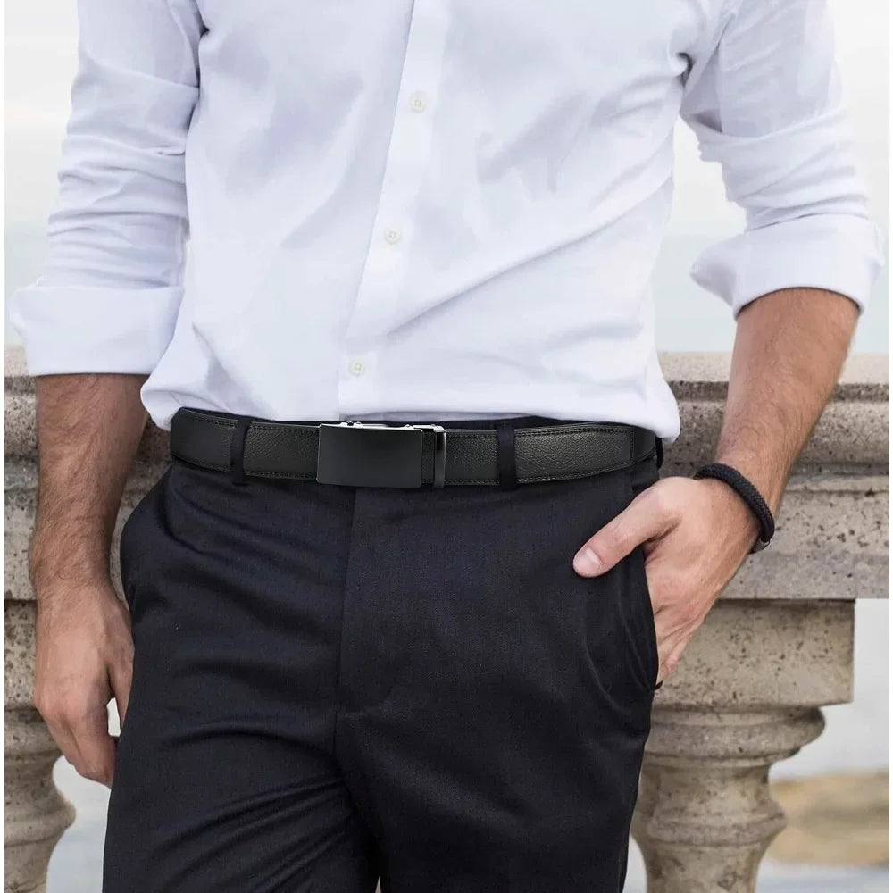 Mens Ratchet Belt Leather 1 3/8 for Dress Pant Micro Adjustable