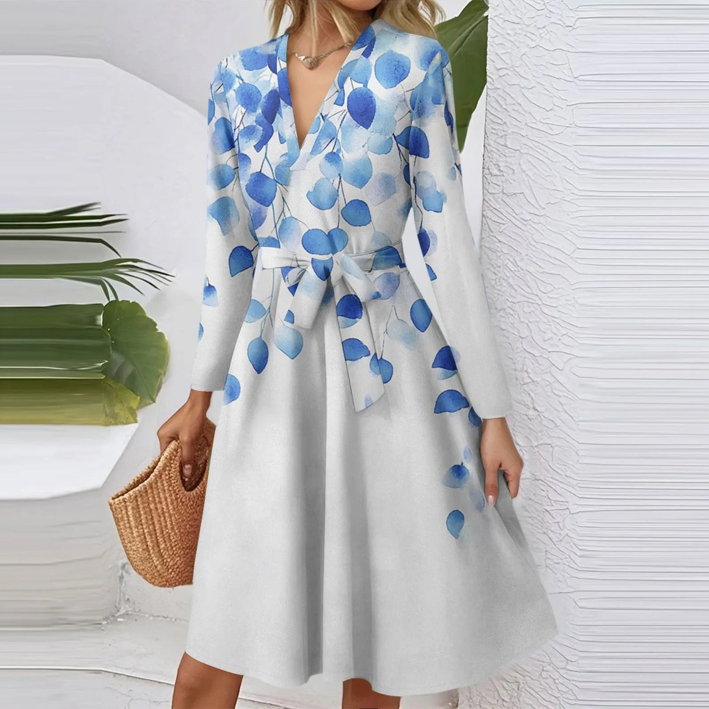 BookerBoutique25 Floral Print V Neck Casual Dress Women