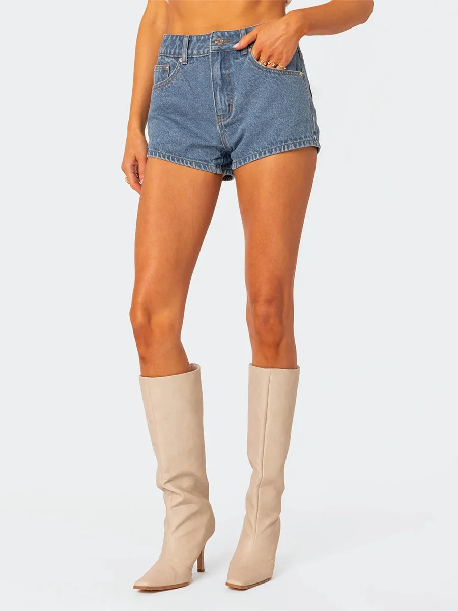 Women s Vintage High Waist Denim Shorts with Distressed Details and Frayed Hemline for Summer Casual Wear