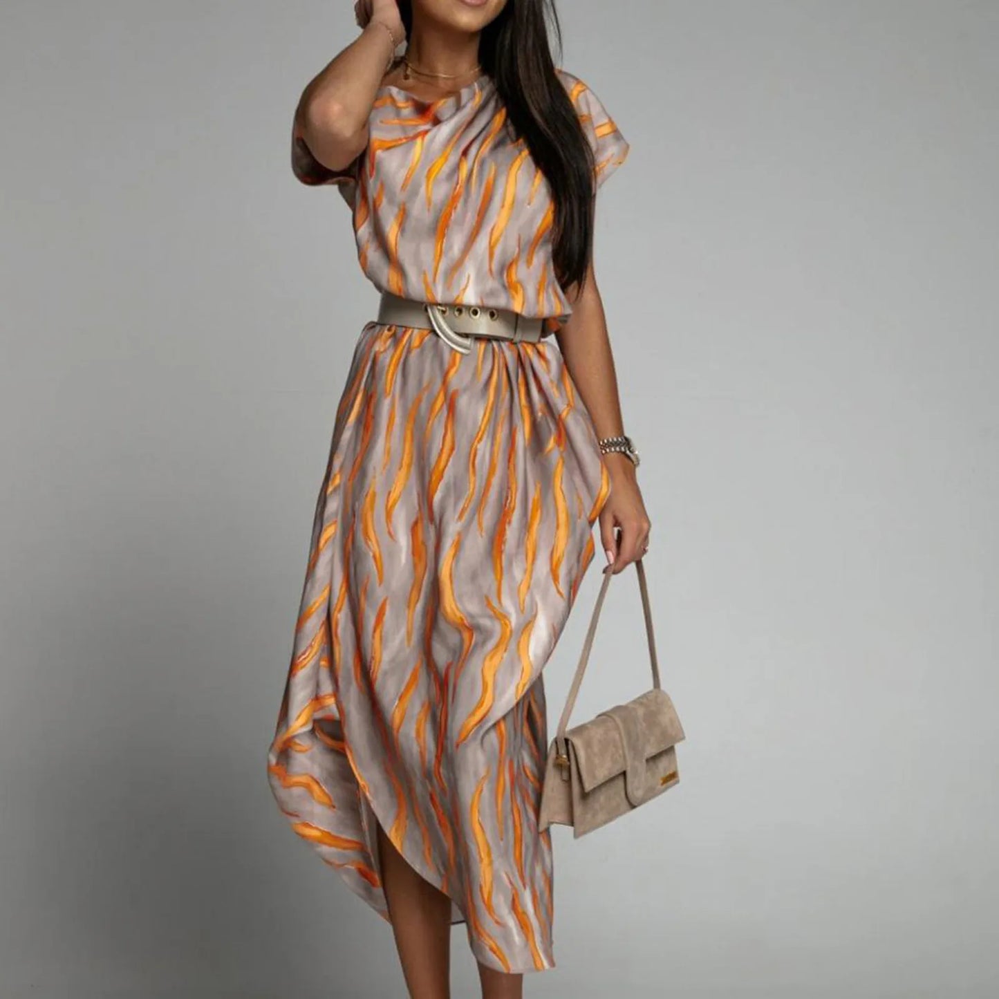 Elegant Printed A-Line Dress For Women Trendy Summer Style