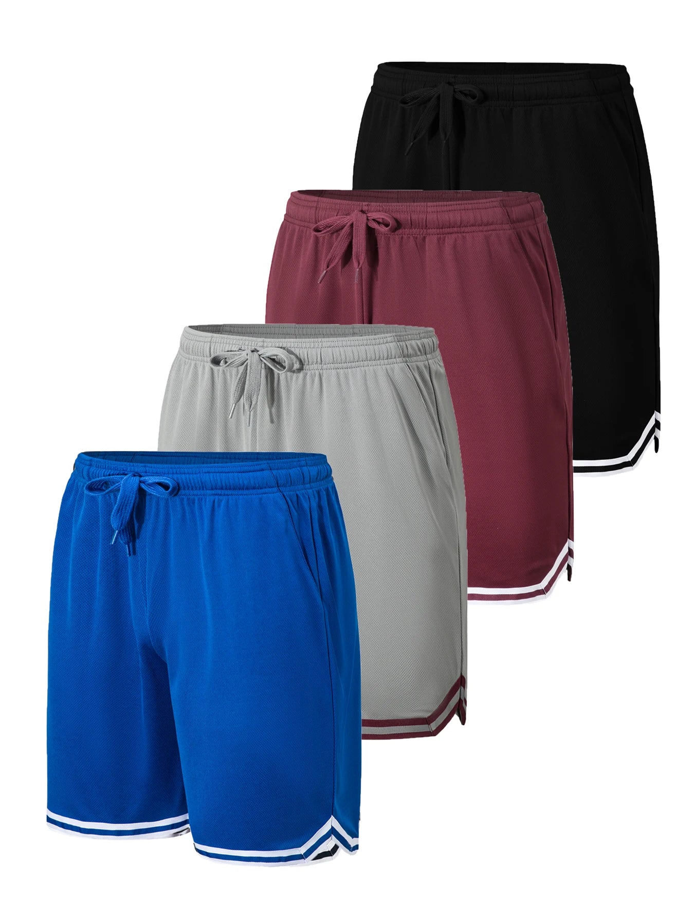 4 Piece Men's Sports Basketball Shorts Moisture Wicking Fabric Drawstring Waist Pockets Loose Summer Sportswear