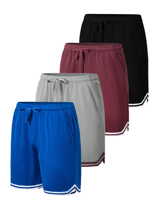 4 Piece Men's Sports Basketball Shorts Moisture Wicking Fabric Drawstring Waist Pockets Loose Summer Sportswear