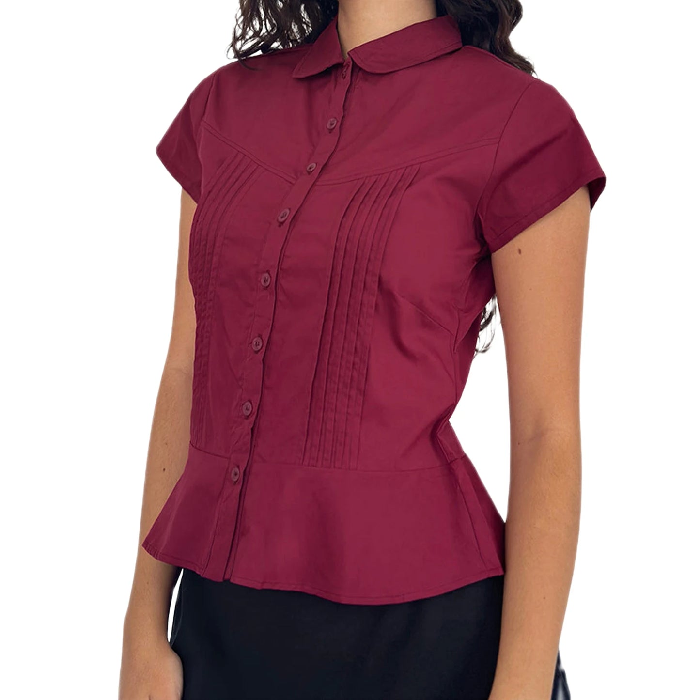 BookerBoutique25 Womens Casual Vneck Pleated Waffle Blouse