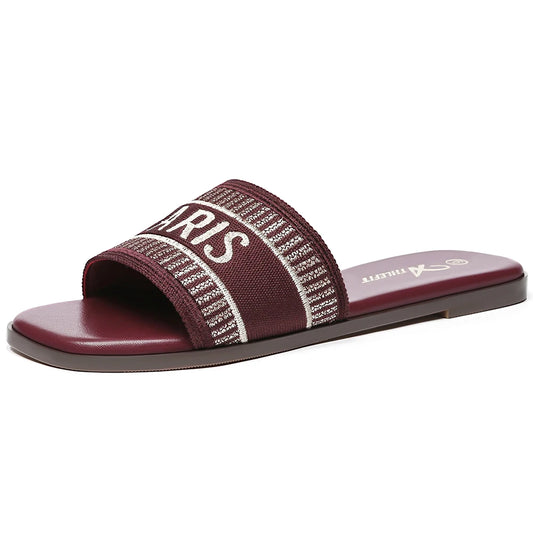 BookerBoutique25 Summer Women Letter Flat Sandals Slip On