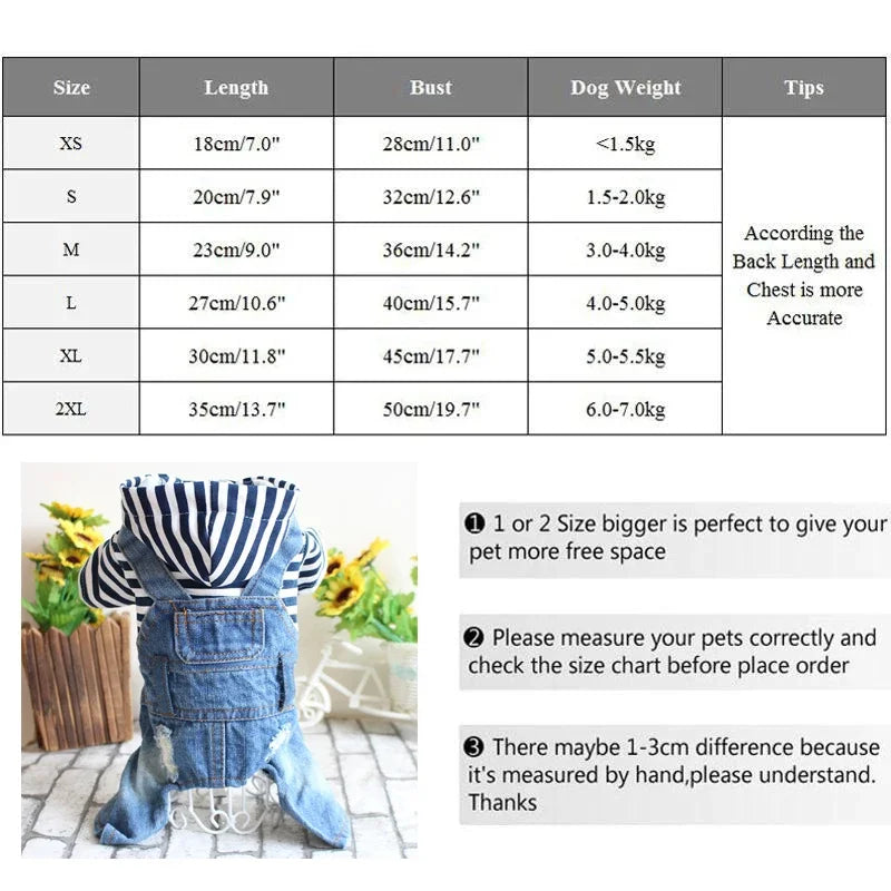 BookerBoutique25 Pet Denim Jumpsuit For Dogs Hoodies Jacket