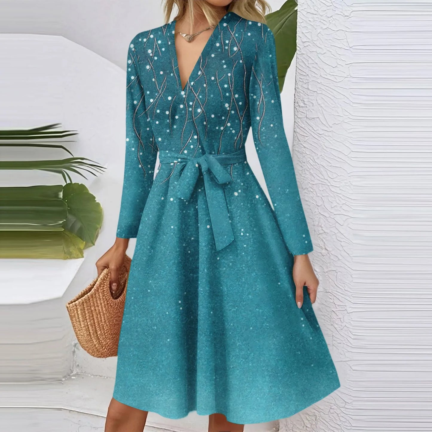 BookerBoutique25 Floral Print V Neck Casual Dress Women