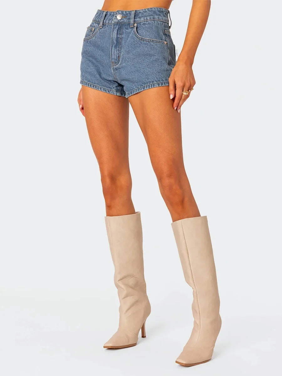 Women s Vintage High Waist Denim Shorts with Distressed Details