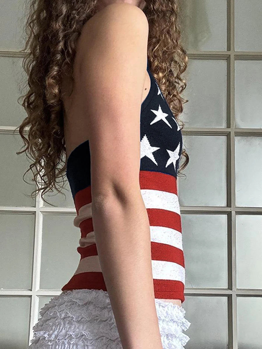 Women's Patriotic Halter Neck Tank Top for Summer Celebrations