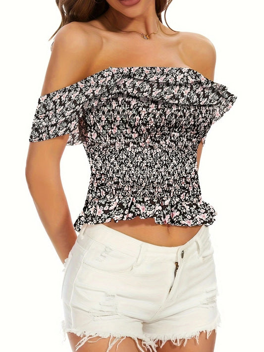 BookerBoutique25 Korean Off Shoulder Ruffle Chiffon Blouse
