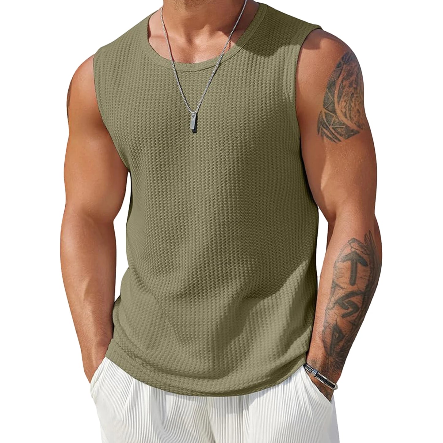 Men's Ribbed Knit Tank Tops Solid Color Sleeveless T Shirts for Casual Wear Workout and Bodybuilding Streetwear Style