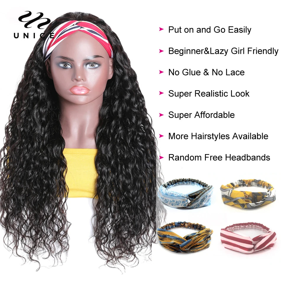Unice Hair Headband Wig Water Wave Human Hair For Women
