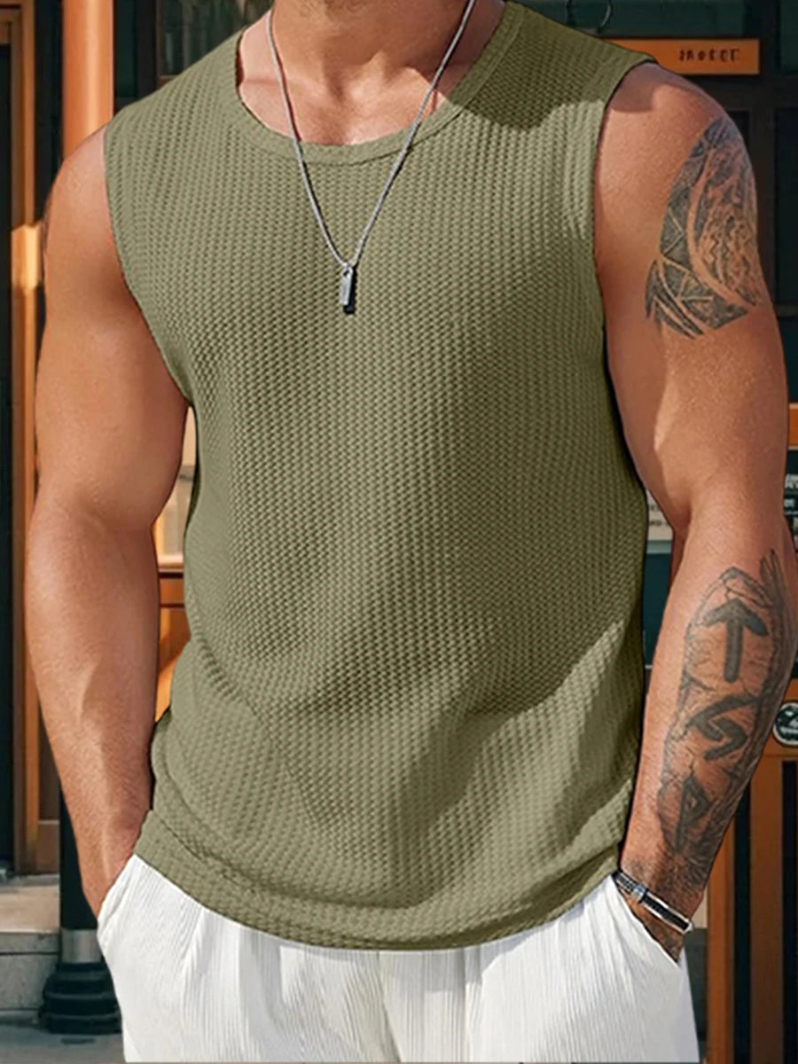 Men's Ribbed Knit Tank Tops Solid Color Sleeveless T Shirts for Casual Wear Workout and Bodybuilding Streetwear Style